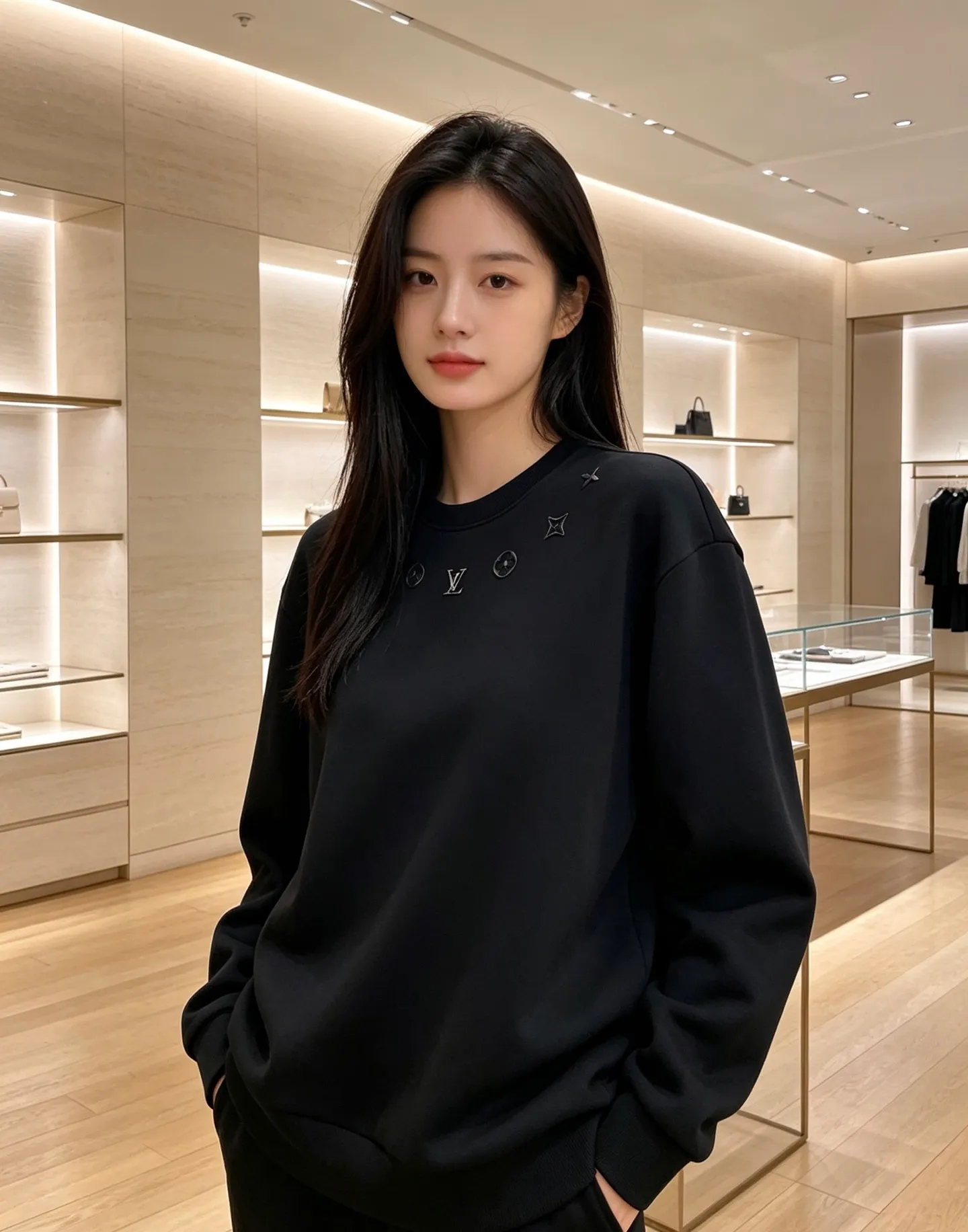 Louis Vuitton Louis Vuitton crew neck sweatshirt with embossed old flower embroidery on the neck